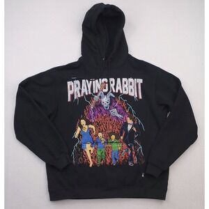 Praying‎ Rabbit Hoodie Mens Extra Large Black Terror Rabbit Sweatshirt Allover
